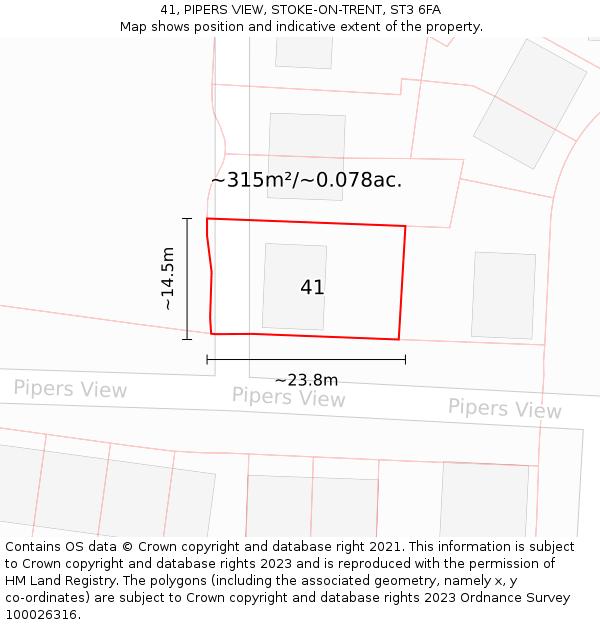 41, PIPERS VIEW, STOKE-ON-TRENT, ST3 6FA: Plot and title map