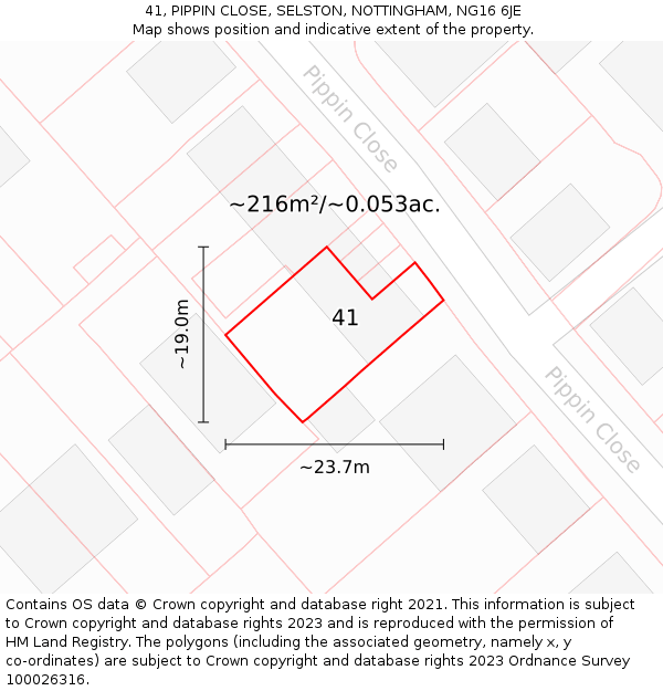41, PIPPIN CLOSE, SELSTON, NOTTINGHAM, NG16 6JE: Plot and title map