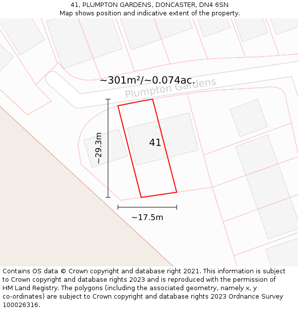 41, PLUMPTON GARDENS, DONCASTER, DN4 6SN: Plot and title map