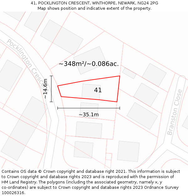 41, POCKLINGTON CRESCENT, WINTHORPE, NEWARK, NG24 2PG: Plot and title map