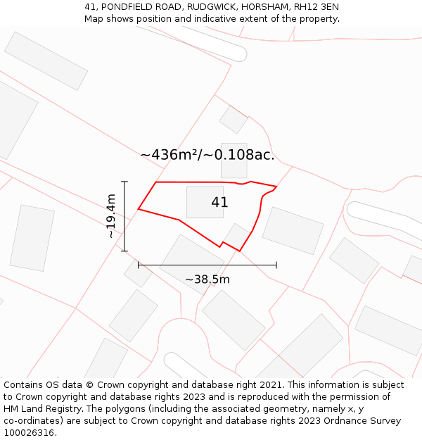 41, PONDFIELD ROAD, RUDGWICK, HORSHAM, RH12 3EN: Plot and title map