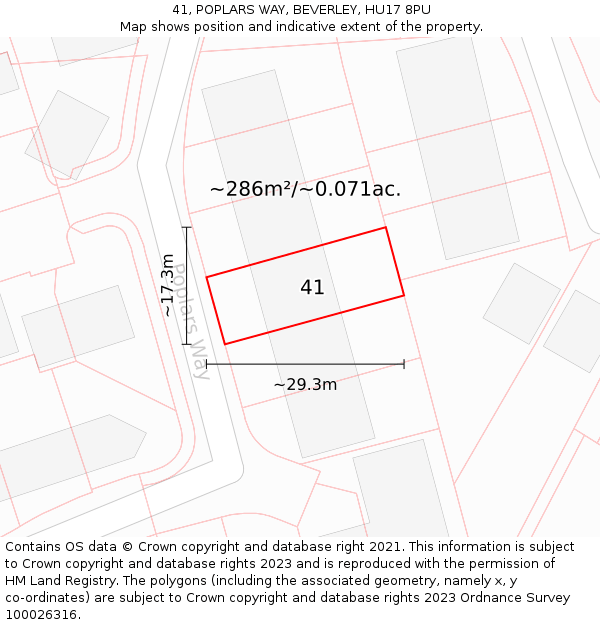 41, POPLARS WAY, BEVERLEY, HU17 8PU: Plot and title map