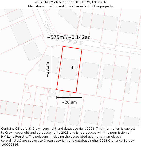 41, PRIMLEY PARK CRESCENT, LEEDS, LS17 7HY: Plot and title map