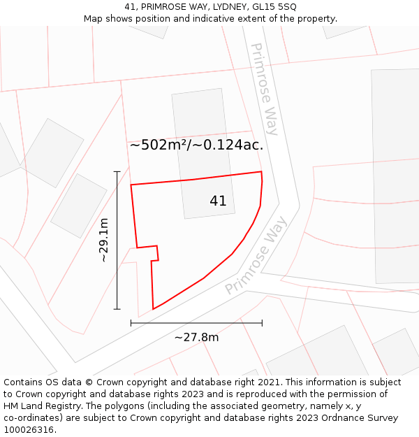 41, PRIMROSE WAY, LYDNEY, GL15 5SQ: Plot and title map