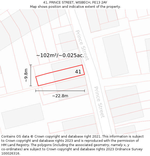 41, PRINCE STREET, WISBECH, PE13 2AY: Plot and title map