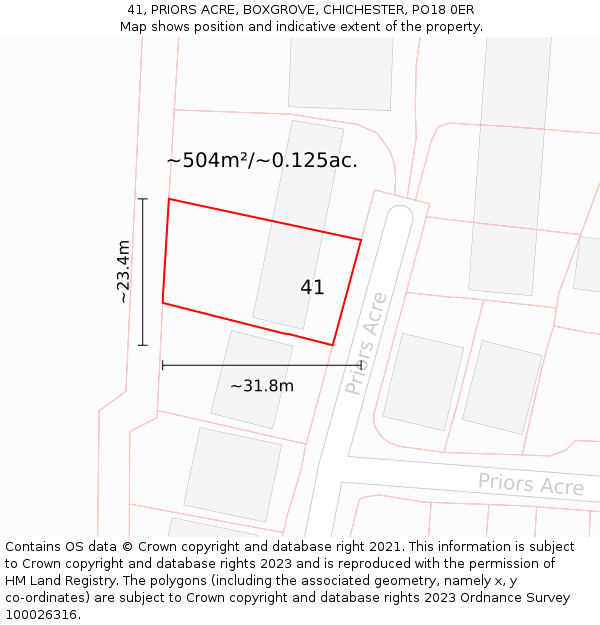 41, PRIORS ACRE, BOXGROVE, CHICHESTER, PO18 0ER: Plot and title map