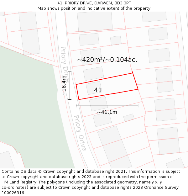 41, PRIORY DRIVE, DARWEN, BB3 3PT: Plot and title map