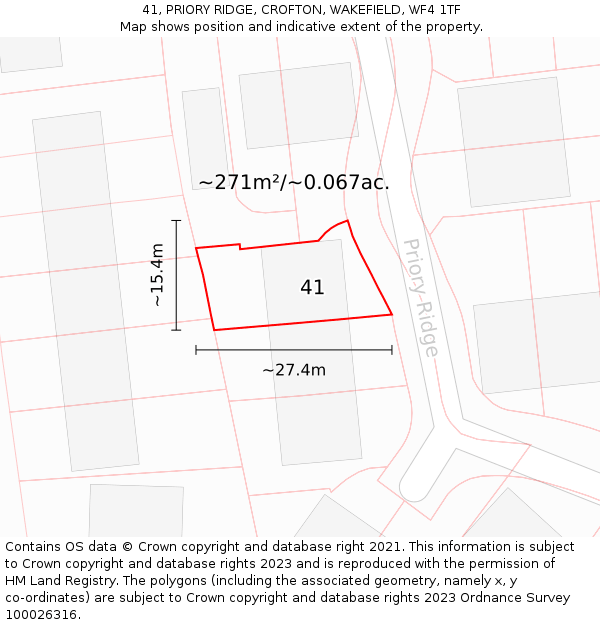 41, PRIORY RIDGE, CROFTON, WAKEFIELD, WF4 1TF: Plot and title map