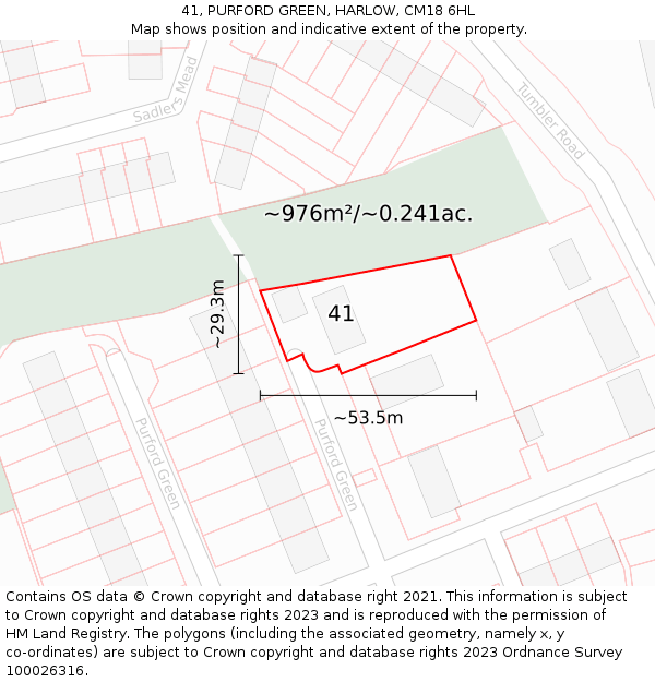 41, PURFORD GREEN, HARLOW, CM18 6HL: Plot and title map