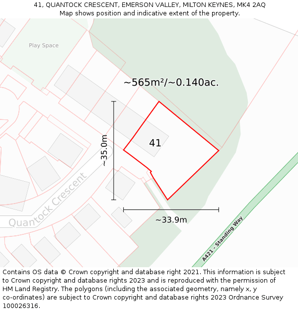 41, QUANTOCK CRESCENT, EMERSON VALLEY, MILTON KEYNES, MK4 2AQ: Plot and title map