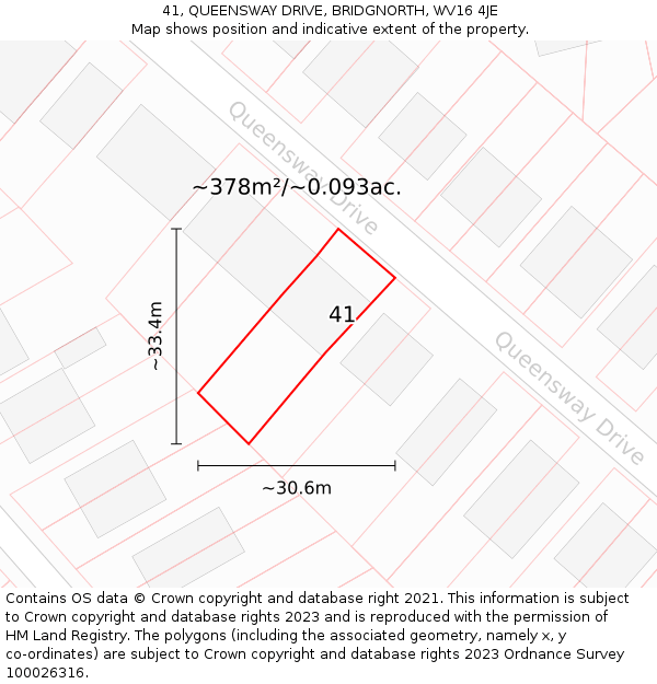 41, QUEENSWAY DRIVE, BRIDGNORTH, WV16 4JE: Plot and title map