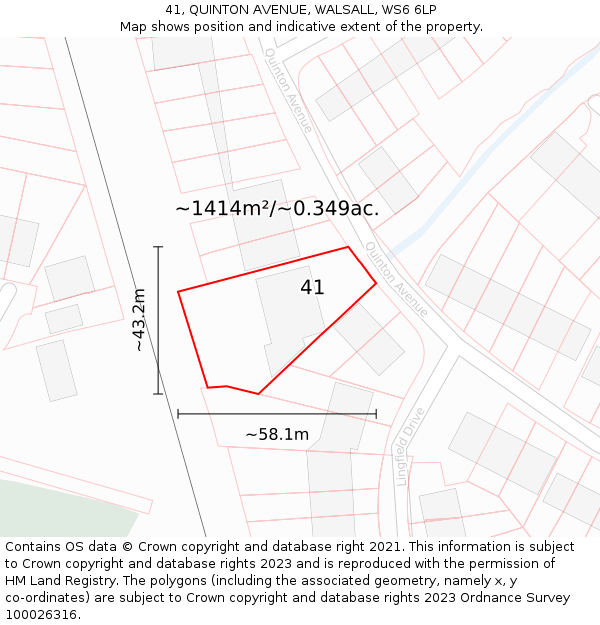 41, QUINTON AVENUE, WALSALL, WS6 6LP: Plot and title map