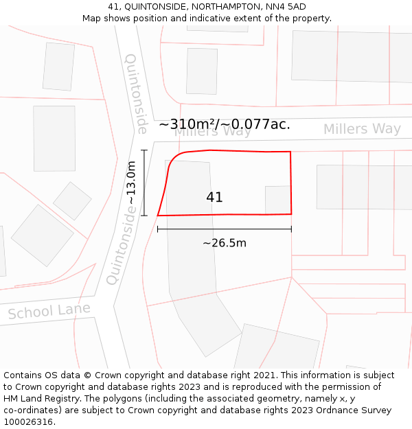 41, QUINTONSIDE, NORTHAMPTON, NN4 5AD: Plot and title map