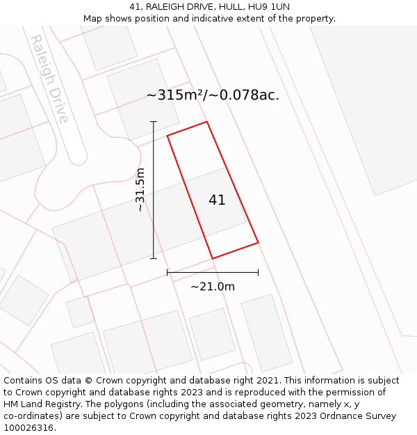 41, RALEIGH DRIVE, HULL, HU9 1UN: Plot and title map