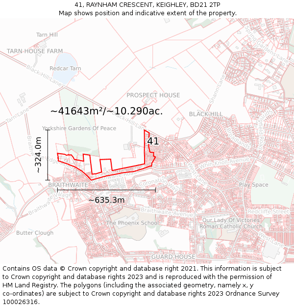 41, RAYNHAM CRESCENT, KEIGHLEY, BD21 2TP: Plot and title map