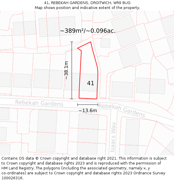 41, REBEKAH GARDENS, DROITWICH, WR9 8UG: Plot and title map