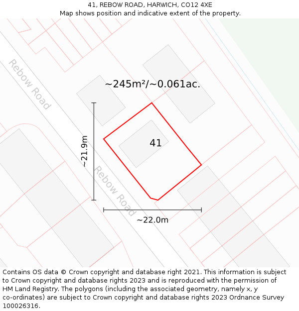 41, REBOW ROAD, HARWICH, CO12 4XE: Plot and title map