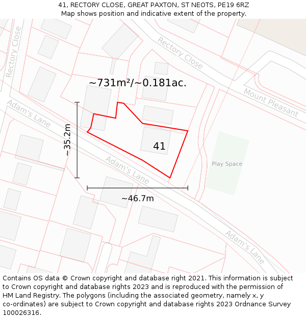 41, RECTORY CLOSE, GREAT PAXTON, ST NEOTS, PE19 6RZ: Plot and title map