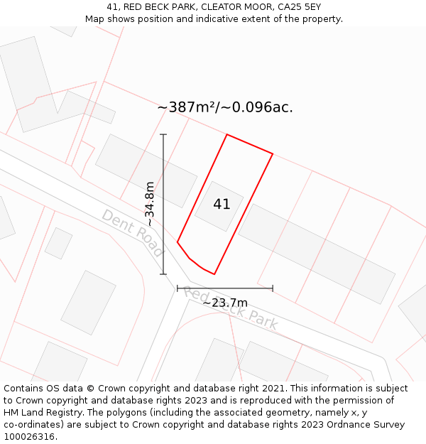 41, RED BECK PARK, CLEATOR MOOR, CA25 5EY: Plot and title map