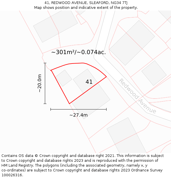 41, REDWOOD AVENUE, SLEAFORD, NG34 7TJ: Plot and title map