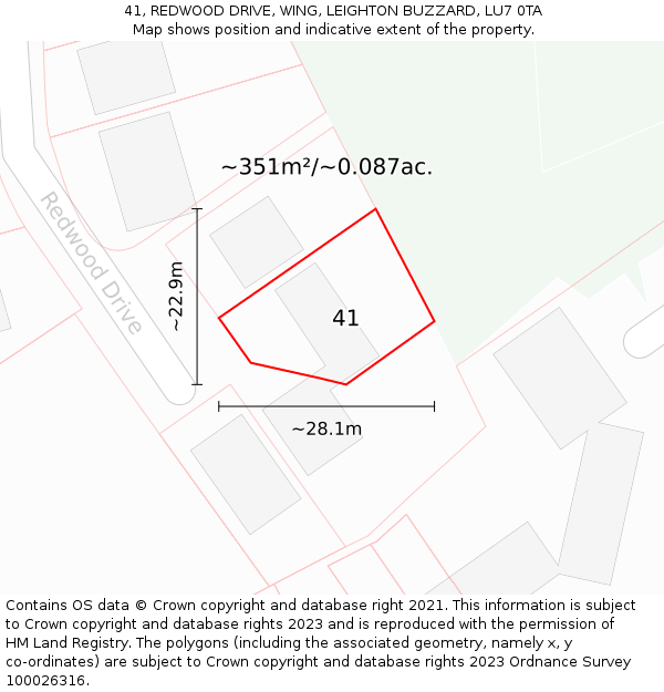 41, REDWOOD DRIVE, WING, LEIGHTON BUZZARD, LU7 0TA: Plot and title map