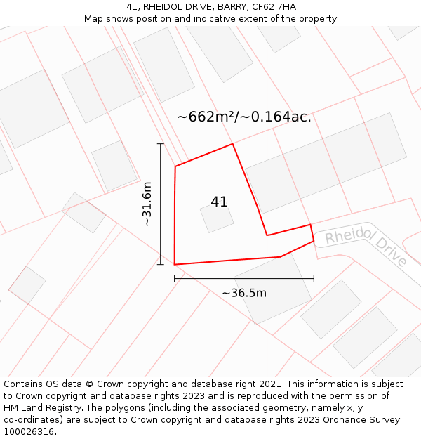 41, RHEIDOL DRIVE, BARRY, CF62 7HA: Plot and title map