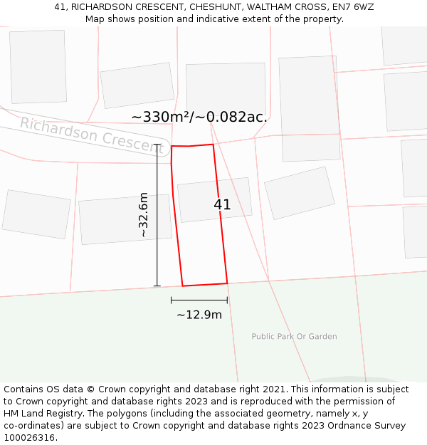 41, RICHARDSON CRESCENT, CHESHUNT, WALTHAM CROSS, EN7 6WZ: Plot and title map