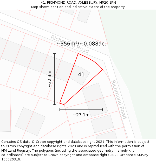 41, RICHMOND ROAD, AYLESBURY, HP20 1PN: Plot and title map