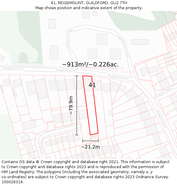 41, RIDGEMOUNT, GUILDFORD, GU2 7TH: Plot and title map