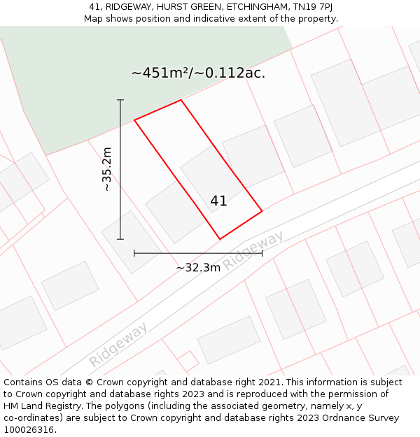 41, RIDGEWAY, HURST GREEN, ETCHINGHAM, TN19 7PJ: Plot and title map