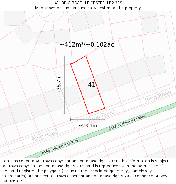 41, RING ROAD, LEICESTER, LE2 3RS: Plot and title map