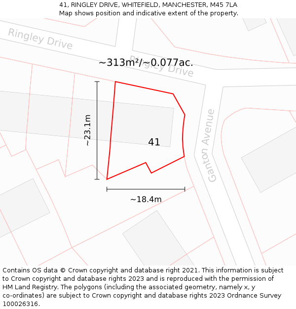 41, RINGLEY DRIVE, WHITEFIELD, MANCHESTER, M45 7LA: Plot and title map