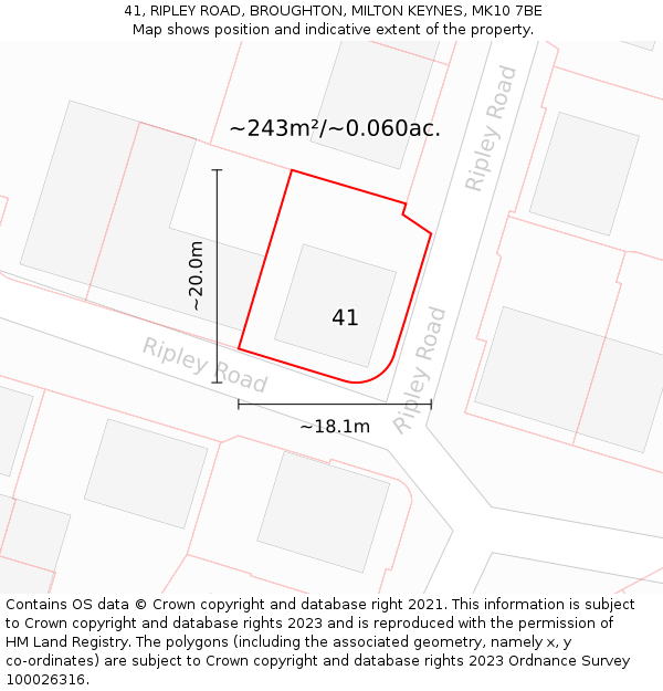 41, RIPLEY ROAD, BROUGHTON, MILTON KEYNES, MK10 7BE: Plot and title map