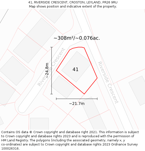 41, RIVERSIDE CRESCENT, CROSTON, LEYLAND, PR26 9RU: Plot and title map