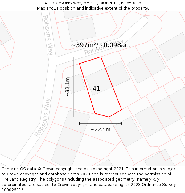 41, ROBSONS WAY, AMBLE, MORPETH, NE65 0GA: Plot and title map