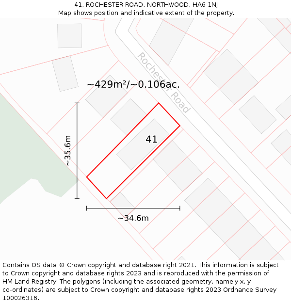 41, ROCHESTER ROAD, NORTHWOOD, HA6 1NJ: Plot and title map