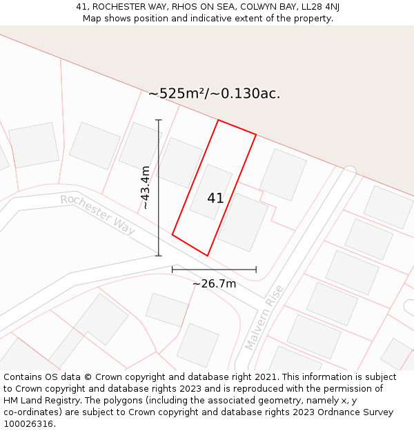 41, ROCHESTER WAY, RHOS ON SEA, COLWYN BAY, LL28 4NJ: Plot and title map