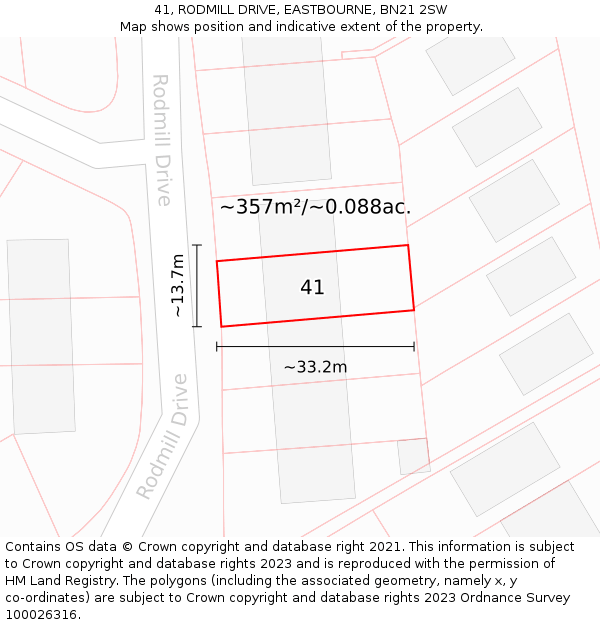 41, RODMILL DRIVE, EASTBOURNE, BN21 2SW: Plot and title map