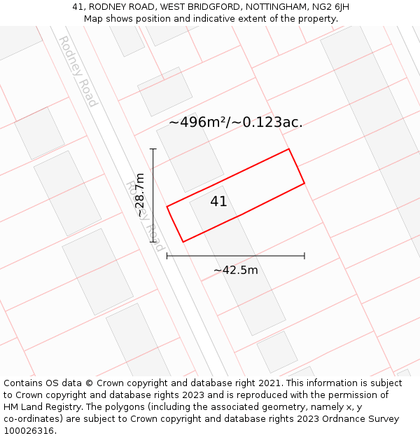 41, RODNEY ROAD, WEST BRIDGFORD, NOTTINGHAM, NG2 6JH: Plot and title map