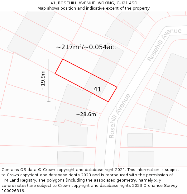 41, ROSEHILL AVENUE, WOKING, GU21 4SD: Plot and title map