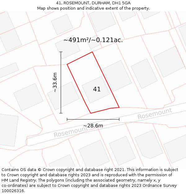 41, ROSEMOUNT, DURHAM, DH1 5GA: Plot and title map