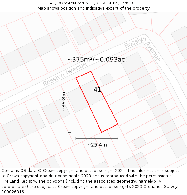 41, ROSSLYN AVENUE, COVENTRY, CV6 1GL: Plot and title map