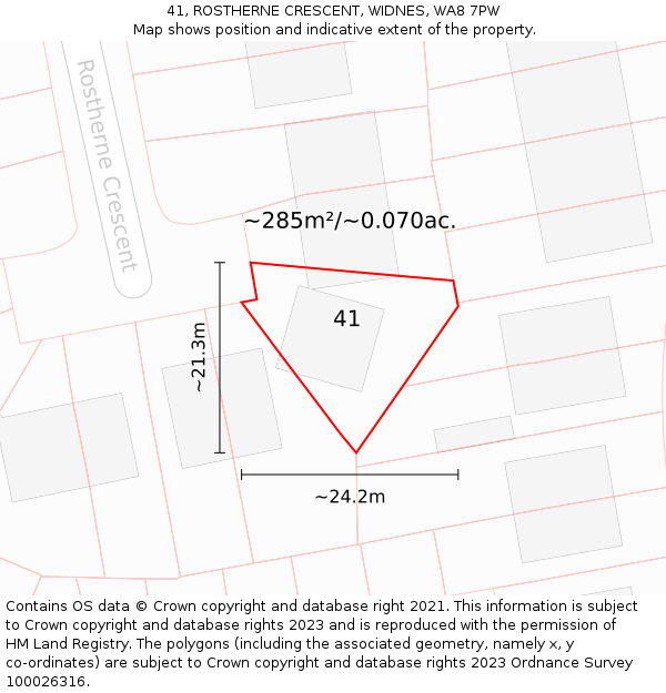 41, ROSTHERNE CRESCENT, WIDNES, WA8 7PW: Plot and title map