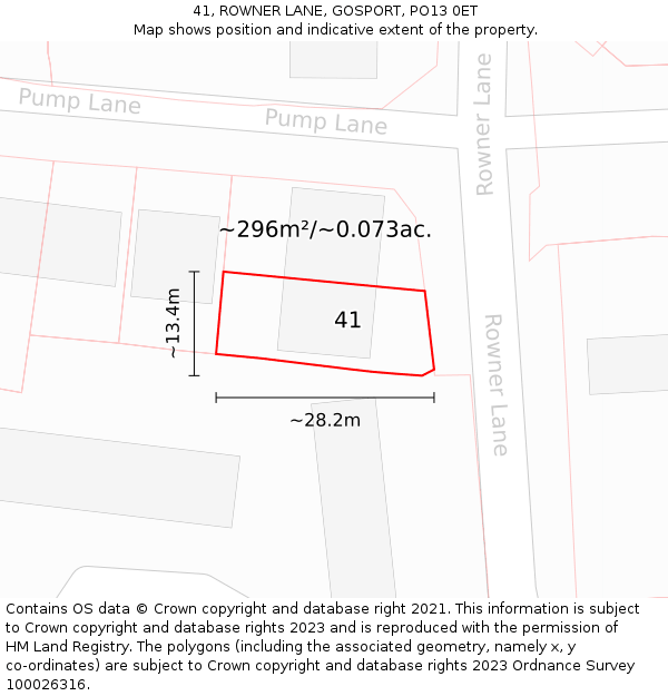 41, ROWNER LANE, GOSPORT, PO13 0ET: Plot and title map