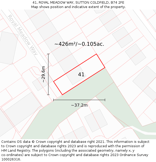 41, ROYAL MEADOW WAY, SUTTON COLDFIELD, B74 2FE: Plot and title map