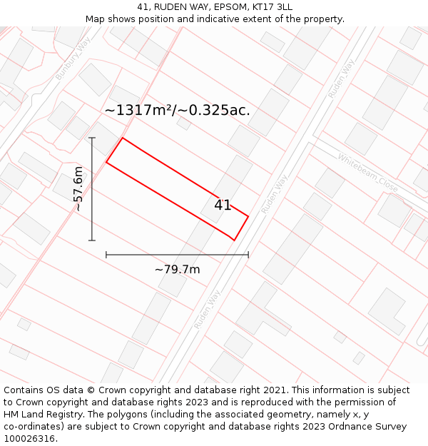 41, RUDEN WAY, EPSOM, KT17 3LL: Plot and title map