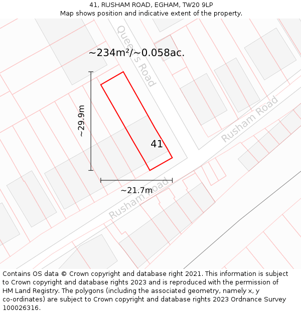 41, RUSHAM ROAD, EGHAM, TW20 9LP: Plot and title map