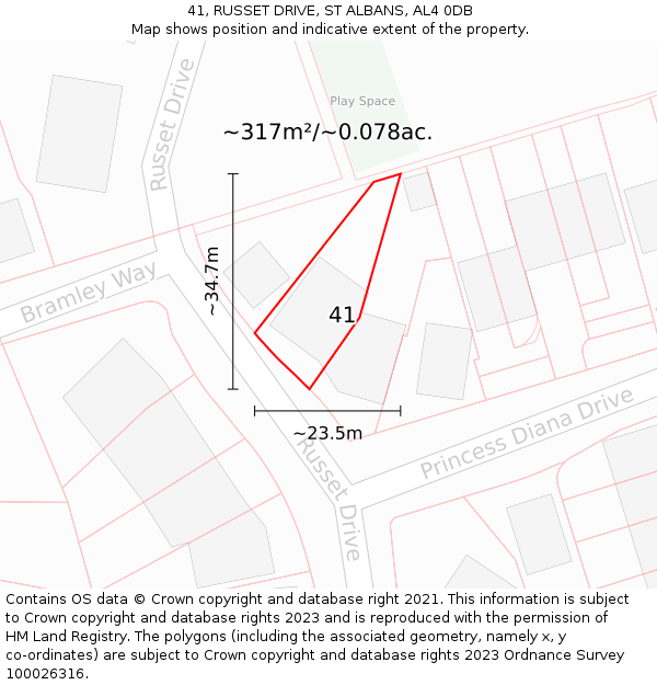 41, RUSSET DRIVE, ST ALBANS, AL4 0DB: Plot and title map