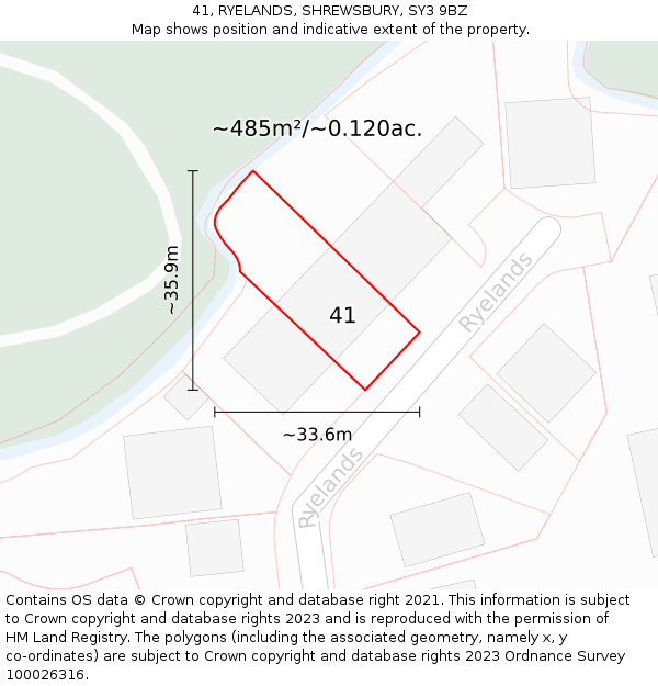 41, RYELANDS, SHREWSBURY, SY3 9BZ: Plot and title map