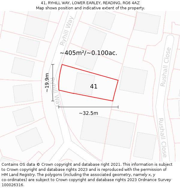 41, RYHILL WAY, LOWER EARLEY, READING, RG6 4AZ: Plot and title map